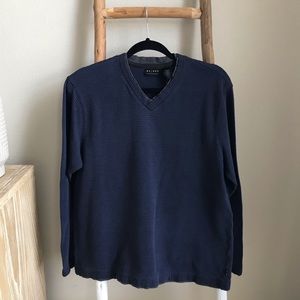 Navy Blue Ripped V Neck Sweater
